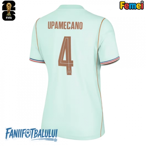 Franța Dayot Upamecano #4 Echipament de Fotbal Replică Mondial 2026 Femei Deplasare Franța Dayot Upamecano #4 Echipament de Fotbal Replică Mondial 2026 Femei Deplasare